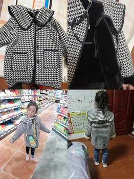 Iarna 2020 nou fata Rever dantelă sus haina grea coreean copil clasic de externe stil Carouri strat de Pluș