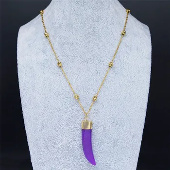 2021 Moda de Fildeș, Piatră, Oțel Inoxidabil Colier pentru Femei Violet Culoare de Aur Coliere Pandantive Bijuterii guler mujer ND1S04