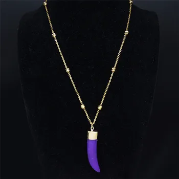 2021 Moda de Fildeș, Piatră, Oțel Inoxidabil Colier pentru Femei Violet Culoare de Aur Coliere Pandantive Bijuterii guler mujer ND1S04