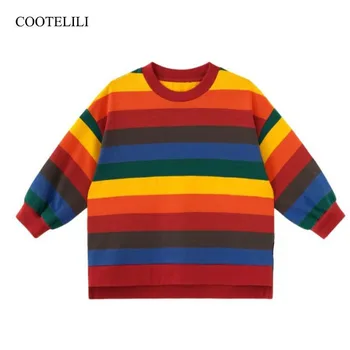 COOTELILI Fete pentru Copii Jachete de Toamna Colorate Copii, hanorace cu Dungi Mâneci Lungi Rochie Haina pentru copii T-shirt haine