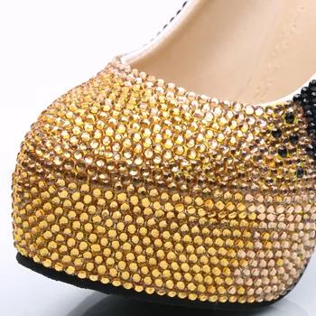 Negru și Auriu Gradient de Cristal Pantofi de Nunta Orbitor Super Toc Pompe pentru Mireasa Femei Rotund Toe Pantofi Platforma pentru Petrecere