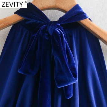 Zevity 2021 Femei Sexy Backless Arc Legat de Catifea Halat Bluza Feminin Vestă fără Mâneci Tricouri Chic Scurt Blusas Topuri LS7686