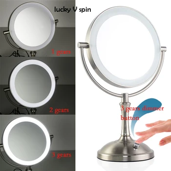 Oglindă de machiaj 8 Inch Desktop 2-Fața de Metal Oglindă 3X 5X 10X Mărire Oglinda Cosmetica cu LED Lampa Regla Luminozitatea