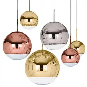 Aur Argint Creativitatea Restaurant Independenți de Lumină Led-uri de Bucătărie abajur de Sticla Lumini Moderne Lampă de Pandantiv Minge Pentru Acasă