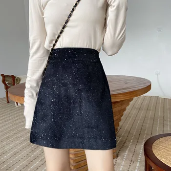 Fuste Femei cu Talie Înaltă Catifea cu Paiete All-meci Fusta Mini Slab Streetwear Trendy Simplu de Bază coreeană Stil Chic Minunat