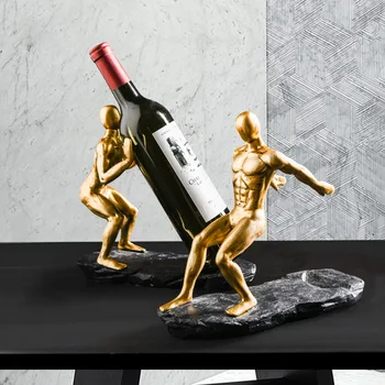 Creative Rășină Mici Omul De Aur Rack De Vin Sculptura Ornamente Acasă Living Intrarea Cabinet De Vin Decor Scari Bookend Meserii