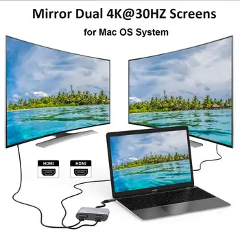 2-în-1 de Tip C Hub pentru Dual 4K Doi Ecran Display USB C Docking Station Convertor Adaptor de Tip C Hub Aliaj de Aluminiu pentru PC