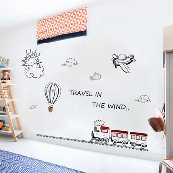 Desene animate Piesa tren de Perete Autocolant pentru copii, camere copii dormitor decoratiuni pentru casa Artă Murală Decalcomanii pepinieră de fundal autocolante