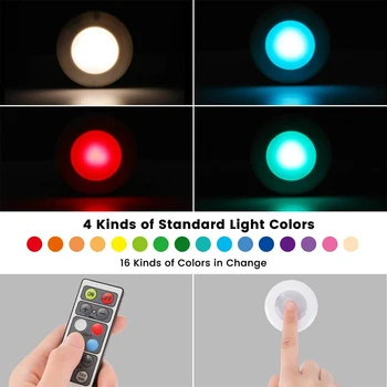 [DBF]Baterii LED Wireless Dulap Lumini,RGB Culoare Schimbare Puck Lumina cu Telecomanda Senzor Tactil LED Lumina de Noapte