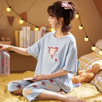 Pret de fabrica Maneca Scurta din Bumbac pentru Femei Îmbrăcăminte Acasă Fată Casual Pijamale Seturi de Pijamale Pentru Femei Sexy Sleepwear