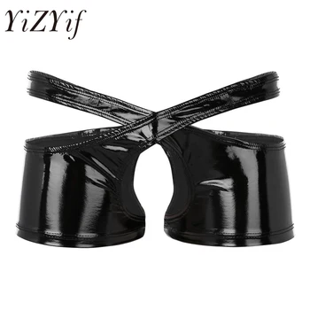 YiZYiF Nou Stil Sexy Barbati Lenjerie intima Moale Piele Strălucitoare Brevet Deschide Fundul partea de jos Boxerii Joase pentru Lenjerie Chiloți