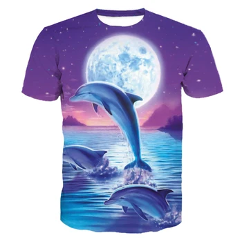 Cer violet Sărituri Delfin Print Casual T-shirt, Blaturi
