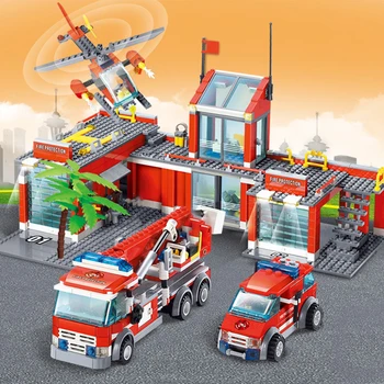 SEMBO City Stație de Pompieri de Model Blocuri Foc Aeroport Motor Luptător Camion Pompier Lumineze DIY Cărămizi Jucarii pentru Copii