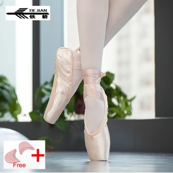 TIEJIAN Profesionist de Balet, Pantofi Pointe Canvas Satin Negru Rosu Roz de Balerina Pantofi Pentru Dans de Performanță Cu Balet Pad Deget
