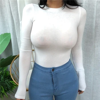 2021 Primăvară de Moda pentru Femei Tricou Solidă Maneca Lunga Pătrat-Gât Topuri Toamna Doamnelor Lungi Strânse Jos Vad Prin tricou