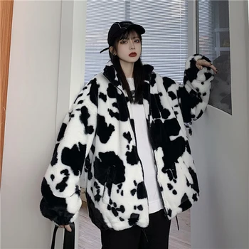HWLZLTZHT coreeană de Moda de Iarnă Haina Harajuku Vaci de Imprimare Vrac Complet Maneca Geaca de Piele Vintage Flanel Cald Haine de Bumbac