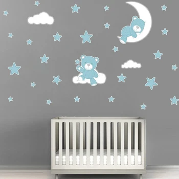 Drăguț Luna Stele Urs Autocolante De Perete Pentru Copii Camera Copilului Acasă Pepinieră De Artă Decorativ Autocolant Actele Dormitor Pentru Copii Decalcomanii De Picturi Murale