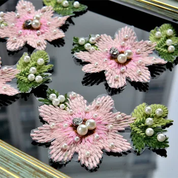 2 buc cusute de Mână pearl stras margele pânză autocolante 3D flori mici patch-uri aplicatiile manual diy accesorii de îmbrăcăminte