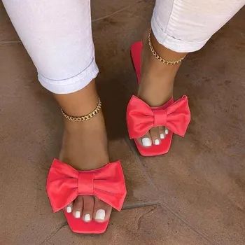 Vara Femei Papuci de Moda arc-kont Sandale de Cauzalitate Plajă Feminin Diapozitive Square Toe PU Moale din Piele Femei Pantofi pentru Femeie 2020