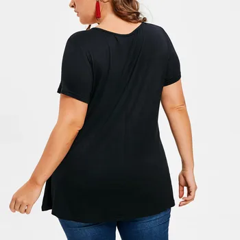 MUQGEW Vara 2019 Femei din Bumbac tricou gât O Moda pentru Femei Maneci Scurte Plasa Panoul Plus Dimensiune Tunica T-shirt Aplicatiile Topuri#G4