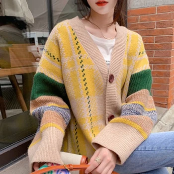 Toamna Iarna Femei Pulover Cardigan Supradimensionat V Neck Knit Cardigan Fete Uza coreean Topuri Chic Poncho Cardigan Femei