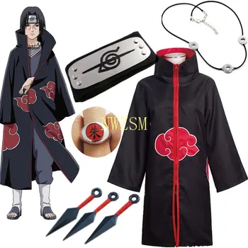 Naruto Cosplay Costum Pelerina Akatsuki Uchiha Itachi Sharingan Bentiță Colier Inel Kunai Durere Costum de Halloween pentru Barbati Copii