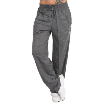 Femei vrac-picior larg jogging pantaloni cu talie înaltă tricot plus dimensiune casual, curea buzunar Doamnelor pantaloni fitness de funcționare pantaloni Harem