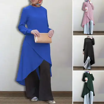 Plus Dimensiune Femei Neregulate Bluza ZANZEA Caftan Musulman Topuri Casual, Camasi cu Maneca Lunga Femei Solide Blusas de sex Feminin Solid Tunica
