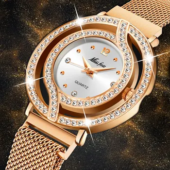 MISSFOX Magnetic Femei Ceasuri de Marca de ceasuri de Lux pentru Femei Cadran Alb Xfcs Impermeabil Diamond Rose Gold Lady Ceas pentru Femei Cadouri
