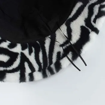 Iarna Animal Zebra Bucket Hat Pentru Femei, Bărbați Faux Blana De Pluș Pescar Pălărie Cu Dungi De Imprimare Capac De Iarna