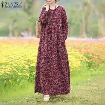 Gol Tipărite Haina Plus Dimensiune Moda Rochie Floral pentru Femei Primavara Sundress 2021 ZANZEA Casual cu Maneca Lunga Maxi Vestidos de sex Feminin