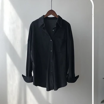 2020 Femeie Toamna Buzunar pantaloni de Catifea cord Shirt Batwing Maneca Guler de Turn-Down Negru Topuri cu Single-Breasted Bluze Largi T09609R