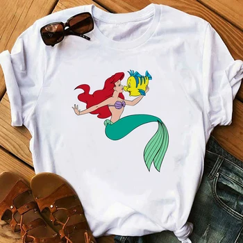Femei Tricou Little Mermaid Ariel Flounder Print T shirt Streetwear Harajuku Topuri Femei T-shirt cu Maneci Scurte T-shirt