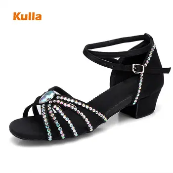 Stras Copii Fete latină Pantofi de Dans sală de Bal Femei Salsa Low-Toc 3,5 cm Copii Tango Practică Pantofi de Dans zapato mujer
