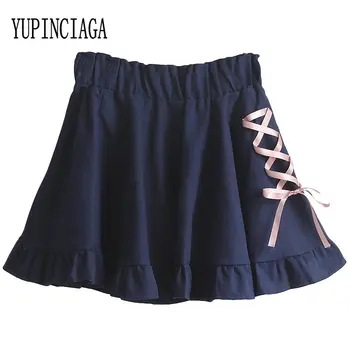 YUPINCIAGA Vara pentru Femei Dulce Dantela-up Kawaii Slim Art Roz Fusta din Denim Fuste Mini Faldas Mujer Moda Talie Inalta Fusta Plisata