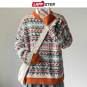 LAPPSTER Bărbați Adept Iarna Tricotate Pulover 2020 coreeană de Moda Harajuku Pulover O-Gât Toamna Casual Vintage Pulovere Haina