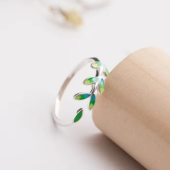 Flyleaf Argint 925 Email Ramură Verde De Măslin, Frunze Deschide Inele Pentru Femei Creative Lady Moda Bijuterii
