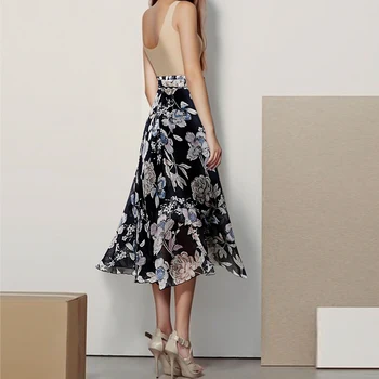 Lucyever Femei Șifon Fusta Eleganta Cu Talie Înaltă Boho Print Curea Doamnelor Fusta Lunga O Linie De Moda De Vară Streetwear Doamnelor Fusta