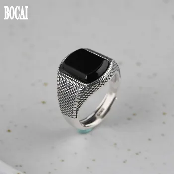 S925 argint vintage argint Thai degetul arătător ring pentru bărbați piața de moda agat negru reglabil bărbați și femei inele