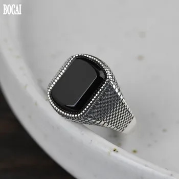 S925 argint vintage argint Thai degetul arătător ring pentru bărbați piața de moda agat negru reglabil bărbați și femei inele