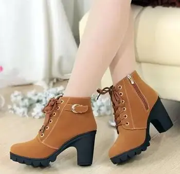XDA 2018 Dimensiune 35-41 Nou de Înaltă Calitate pentru Femei Cizme pentru Femei Cizme de Iarna Masiv de Înaltă Calitate PU Dantela-up Pantofi de Moda Femeie Glezna Cizme