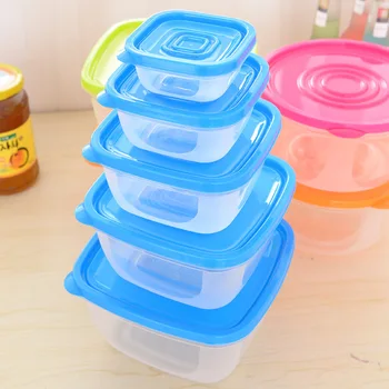 5Pcs/Set de Containere de Depozitare a Alimentelor Transparent Sigilate Crisper Box din Plastic de Bucatarie Camara de Depozitare Organizator