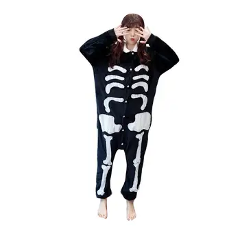 2019 Halloween Adulti Schelet Kigurumi Cosplay Costum De Flanel De Sex Feminin Costume Salopete, Costume Femei Onesie Hanorac Pijamale