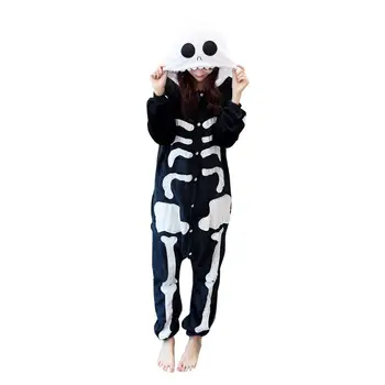 2019 Halloween Adulti Schelet Kigurumi Cosplay Costum De Flanel De Sex Feminin Costume Salopete, Costume Femei Onesie Hanorac Pijamale