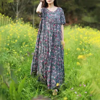 ZANZEA Femei Florale Imprimate Rochie Sundress Vară Epocă O-Gat Maneci Scurte Largi de Mult Vestidos Caftan Largi Boem Dresses7