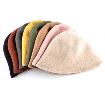 Casual lână tricotate palarie unisex găleată pălării pentru femei de iarnă largă partea capace mai Gros de culoare Solidă femeii palarie de soare Moale pliabil capac