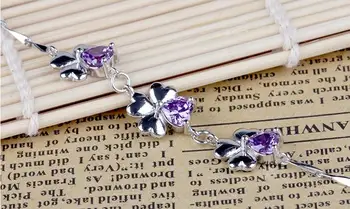 Argint 925 moda cristal violet floare bratari pentru femei bijuterii cadou de ziua wholeslae nu se estompeze picătură de transport maritim