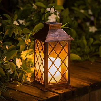 FIERBINTE Felinar Solar,Grădină în aer liber Agățat Lanterna LED Pâlpâie fără flacără Lumânare pentru Masă,în aer liber,Petrecere Decorative
