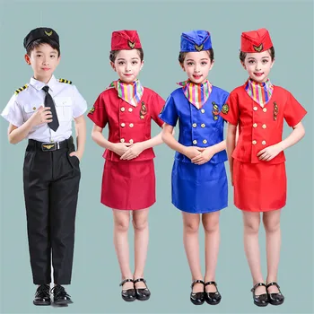 Căpitanul Cosplay Zi pentru Copii Copii Costum Stewardesa Uniformă de Pilot Air Force Școlii jocuri de Rol pentru Fete Băiat Însoțitor de Zbor