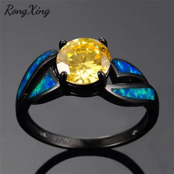 RongXing Nou Elegant Ocean Blue Opal Inel Rotund Negru cu Aur Galben Piatra Inele Pentru Femei Cadouri de Valentine RB0277
